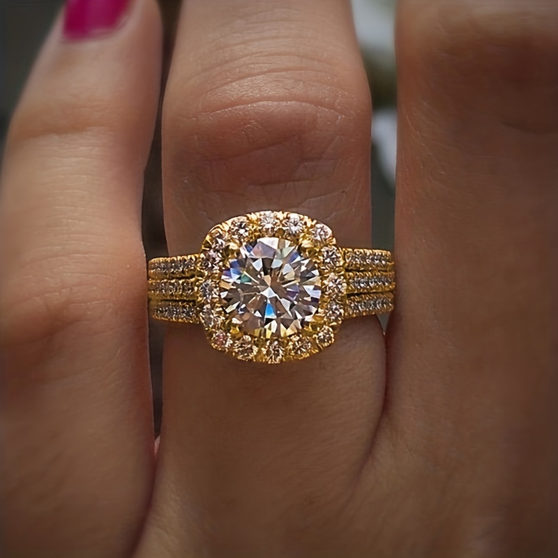 Round Zirconia Ring 4 Prong Setting Bridal Wedding Jewelry