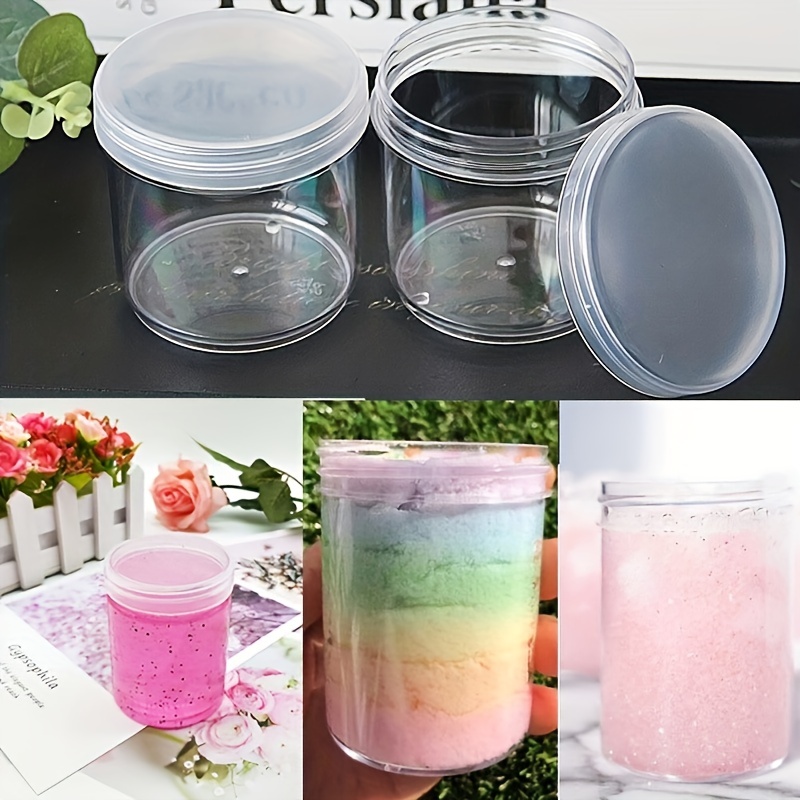12 Pieces 6oz Plastic Clear Jars, Round Clear Plastic Containers for Slime  with Lids, Airtight Wide-Mouth Empty Jars for Slime, Party Favors, Paint