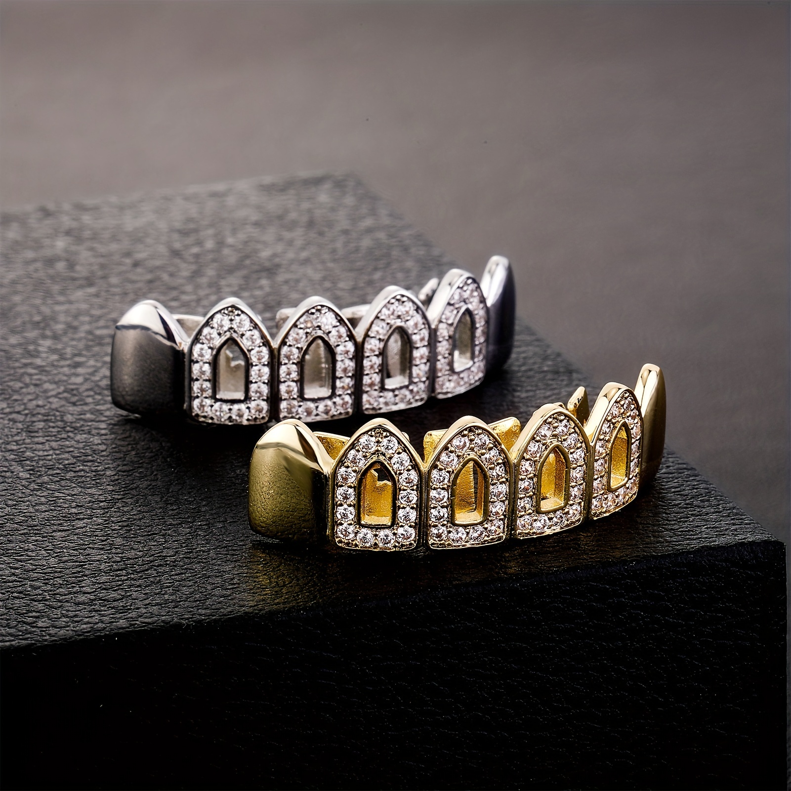 Grillz de dents CZ glacé plaqué or et argent pour unisexe