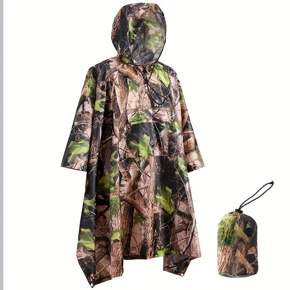 camouflage print waterproof rain poncho portable reusable hooded rain jacket for adults details 7