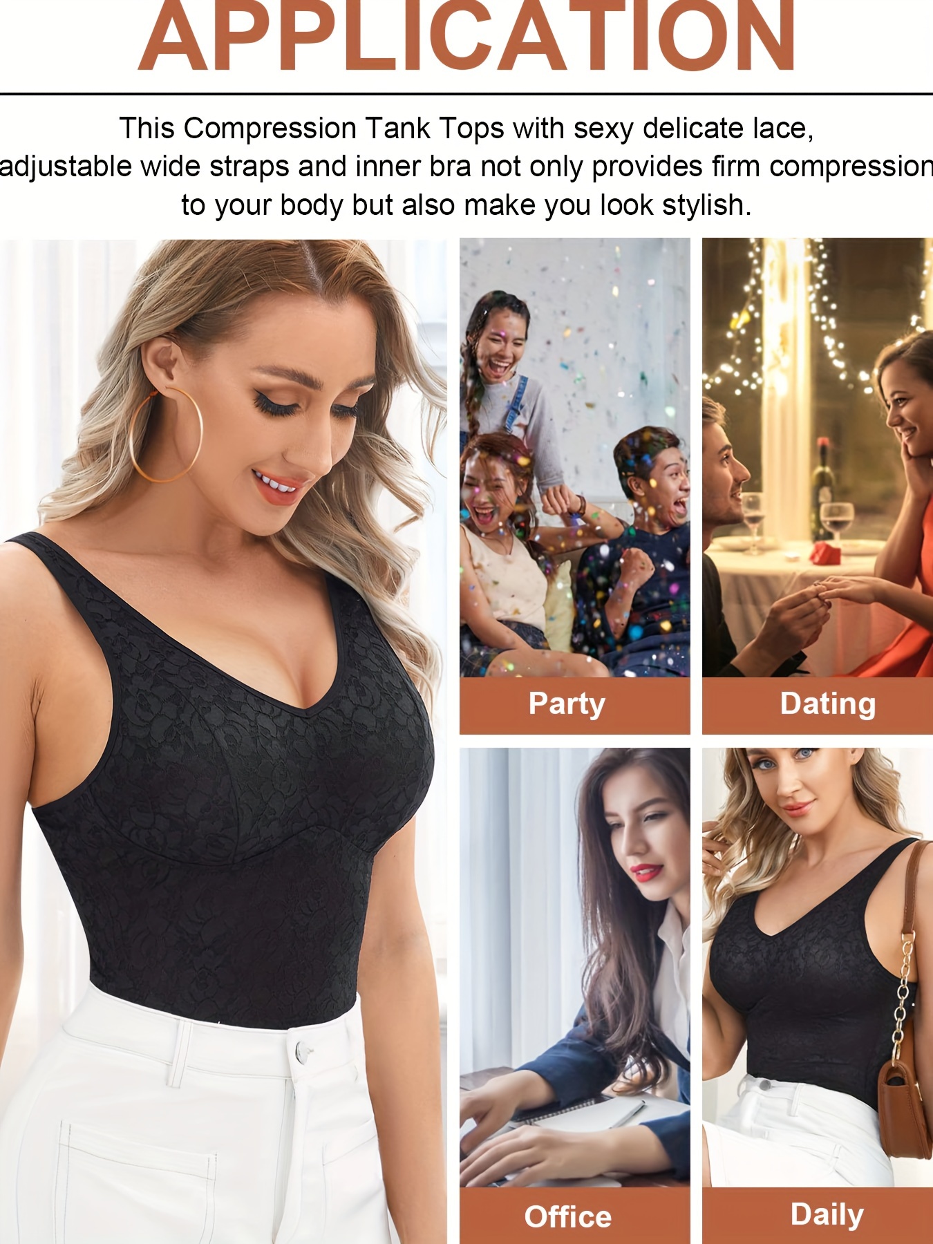 Firm Tummy Control Shapewear Sexy Lace Tank Top Compression Underwear for  Women