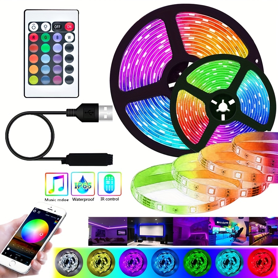 RGB Color Changing LED Light Strips - App Control - Waterproof - Plug and Play - Included Remote - 5M