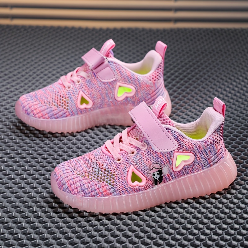 

Girl's Solid Knit Breathable Running Shoes, No Tie Comfy Soft Sole Non Slip Sneakers For Kids Outdoor Jogging, Valentine's Day Gift