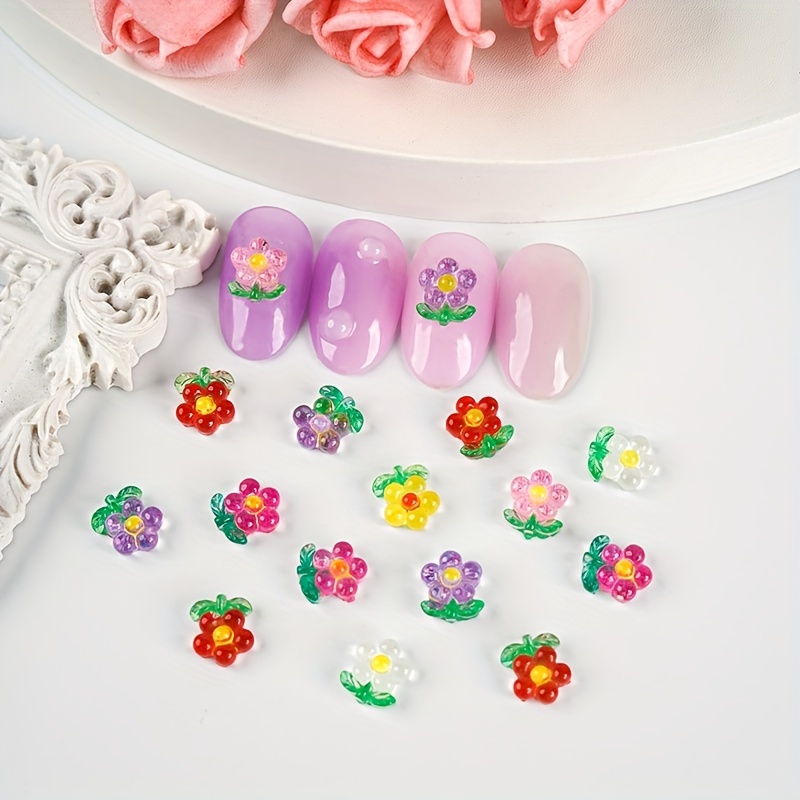 Mixed Colors Flowers Nail Art Decorations Acrylic Pearl - Temu