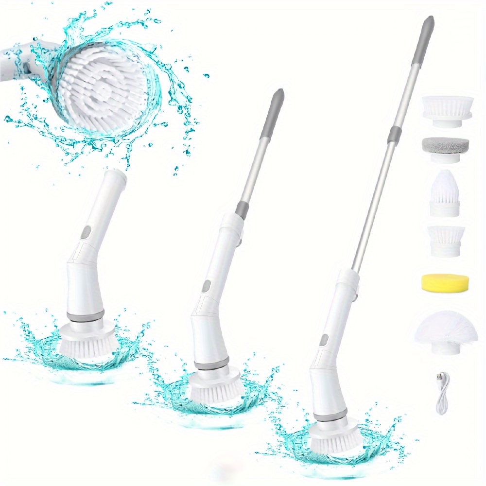 Electric Spin Scrubber With 3 Replaceable Brush Head, Power Cordless  Electric Cleaning Brush With Adjustable Long Handle, Rechargeable Shower  Scrubber, For Bathroom, Kitchen, Bathtub, Tile, Shower, Car, Cleaning  Supplies - Temu