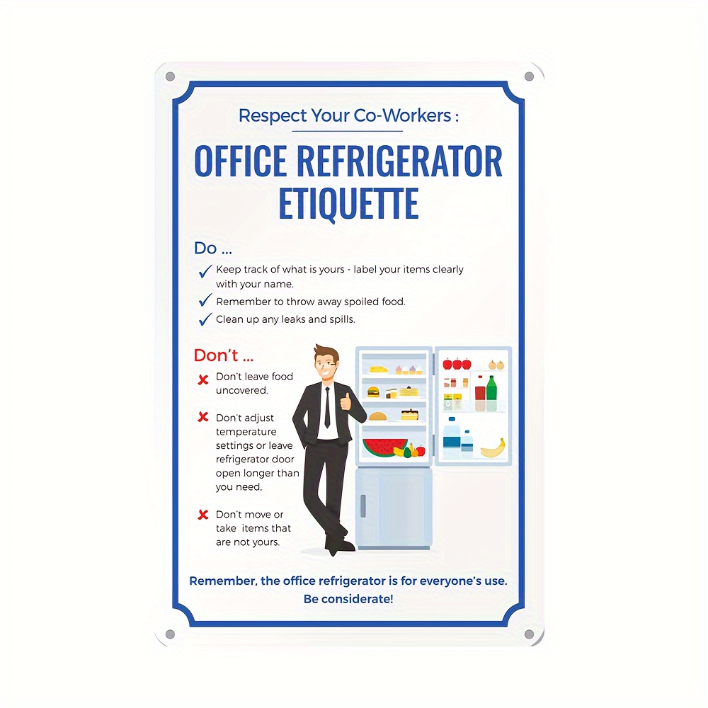 1pc respect your co workers office refrigerator etiquette classic metal aluminum sign classic plaque decor wall room home restaurant bar cafe door courtyard garage decor