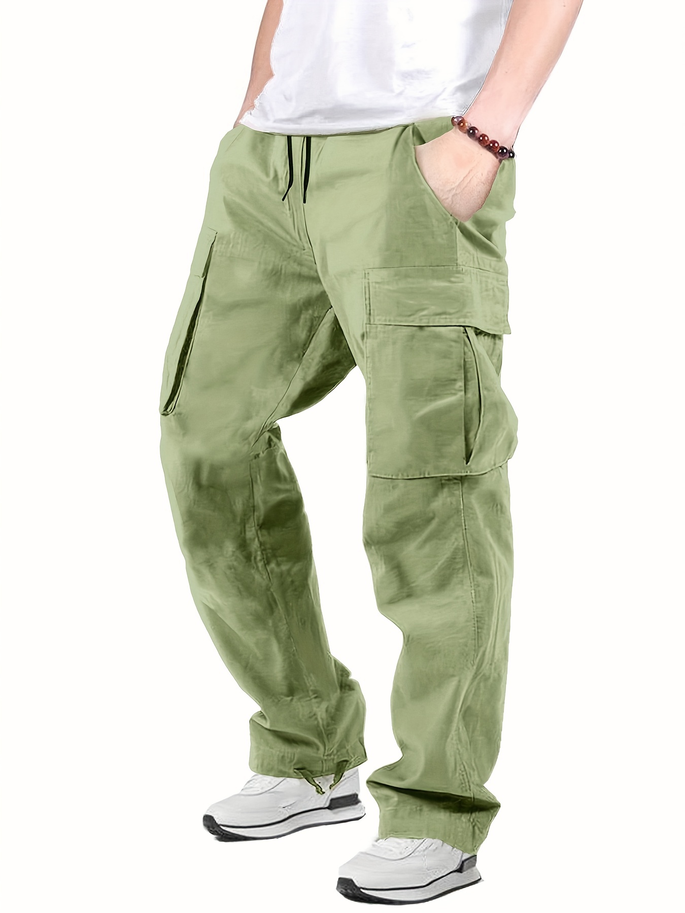 Cotton Solid Multi Flap Pockets Men's Straight Leg Cargo - Temu Canada