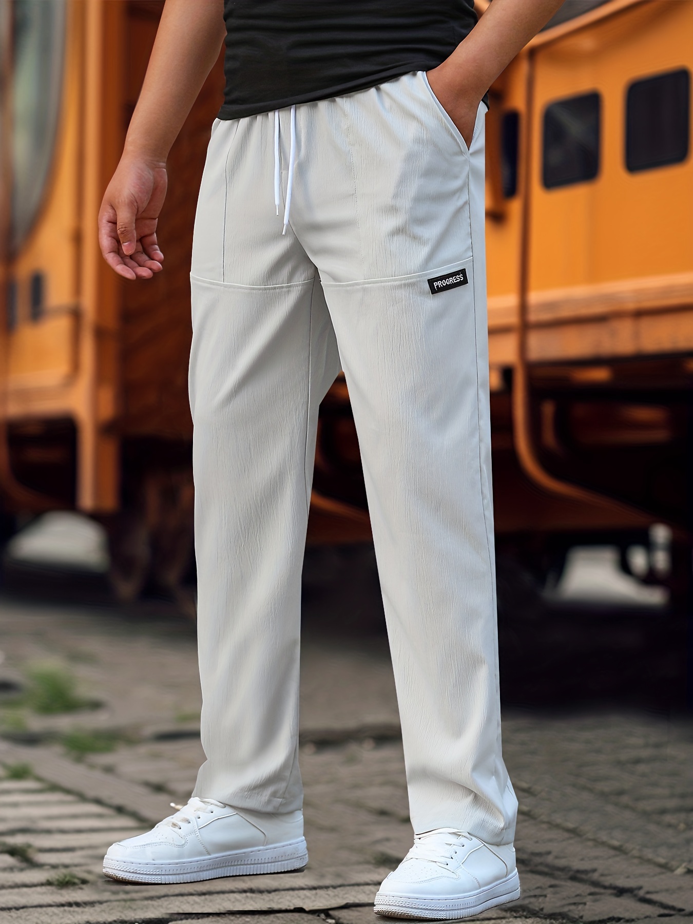 Men's Straight Leg Casual Work Pants Classic Design Waist - Temu