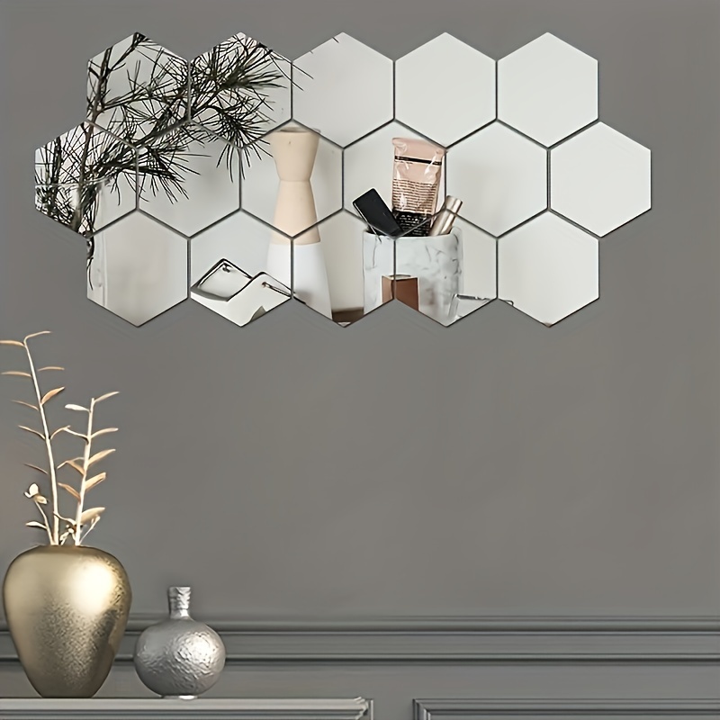 5 Espejos Hexagonales Vinilo Decorativo Adhesivo Pared 18*16