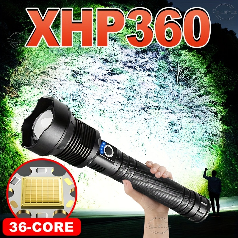 

1pc Xhp360 High Power Led Flashlight, 18650 Usb Rechargeable Torch 3 Modes Powerful Flashlight, Multifunction Hand Lamp