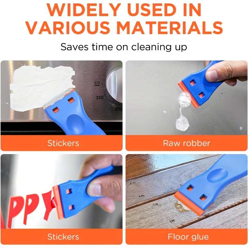 Flat Sticker Scraper Tool, Blade Scraper Saves Cleaning Time Comfortable  Ergonomic Curved Handle + Window Label Blades