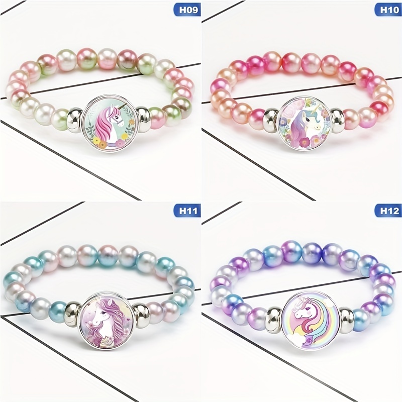 New Fashion 12 Styles Rainbow Unicorn Glass Beads Bracelets & Bangles For  Kids Girls Party Accessories Gifts