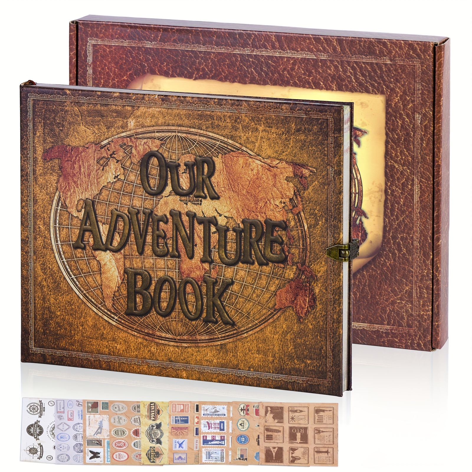  Scrapbook Photo Album,Our Adventure Book Scrapbook, Embossed  Words Hard Cover Movie Up Travel Scrapbook for Anniversary, Wedding,  Travelling, Baby Shower, etc (Leather Adventure Book)