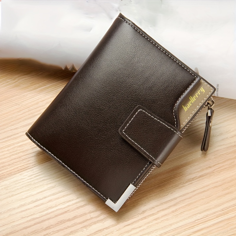 Men's Leather Short Wallet Money Clip, Multi-card Card Holder, Snap Button  Wallet With Zipper Coin Pocket, Gift For Men - Temu