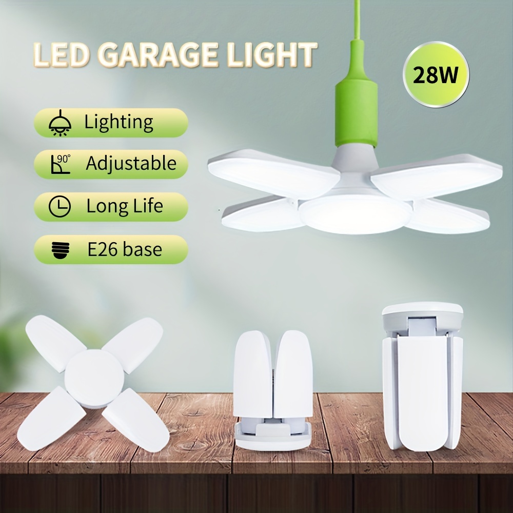 1pc Mini LED Garage Light 28W Deformable Ceiling Lights With 4 Adjustable Panels E26 Base LED Shop Light