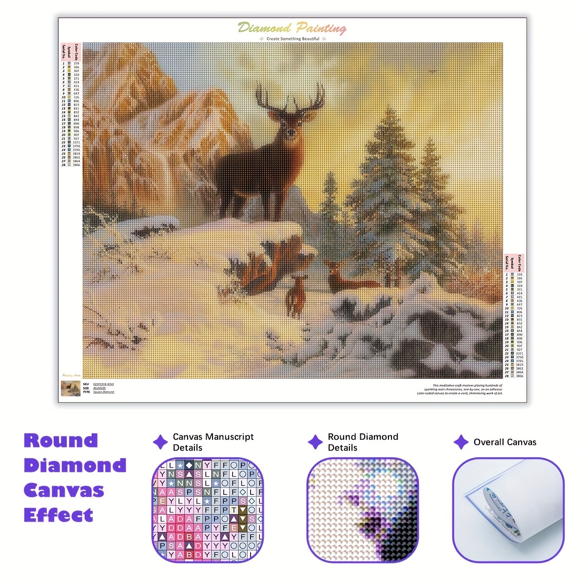 5d Diy Full Round Diamond Painting Animal Deer Diamond Art Of