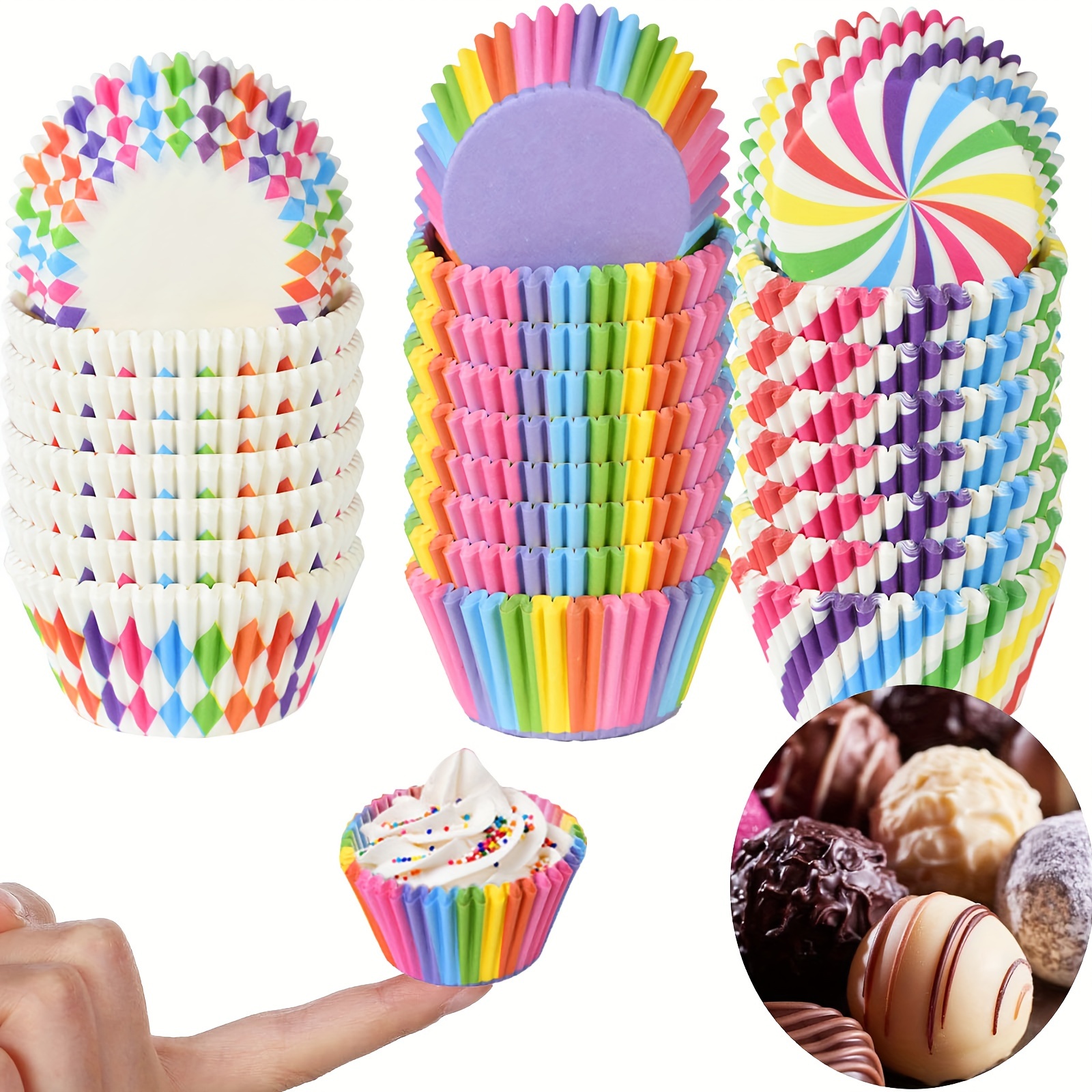 

100/200pcs, Cupcake Baking Cups, Muffin Cupcake Liners Candy Cup, Mini Colorful Cupcake Wrappers, Rainbow Combo Disposable Baking Cups Set For Birthday Party Wedding Cake Paper Cup Greaseproof Paper