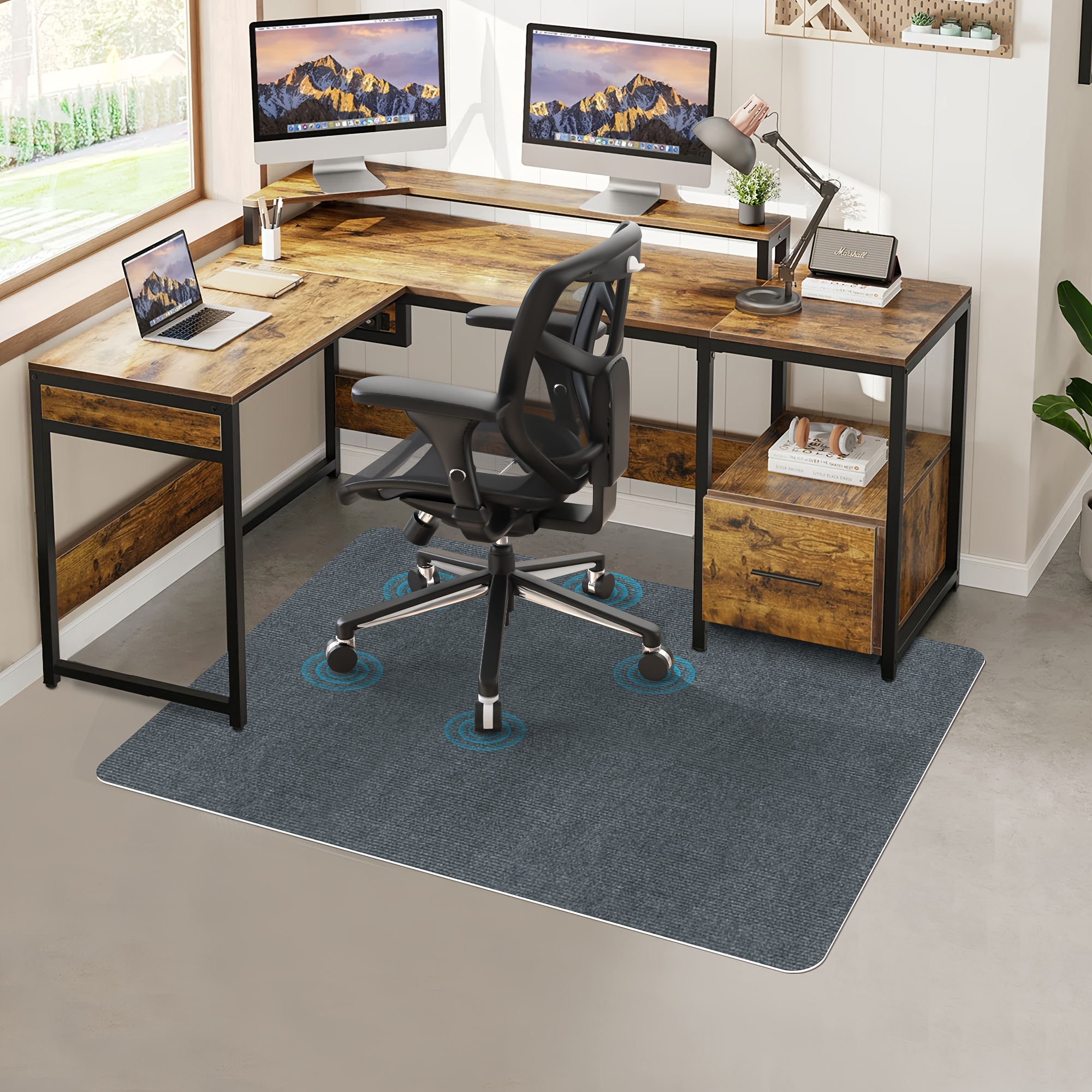 Protector de suelo trabajando con sillas de escritorio, alfombras para  escritorio
