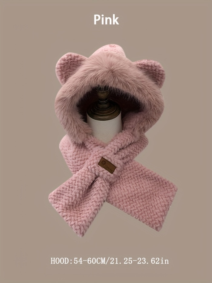 Women's Cute Cartoon Bear Ear Warm Hat Comfortable Solid - Temu