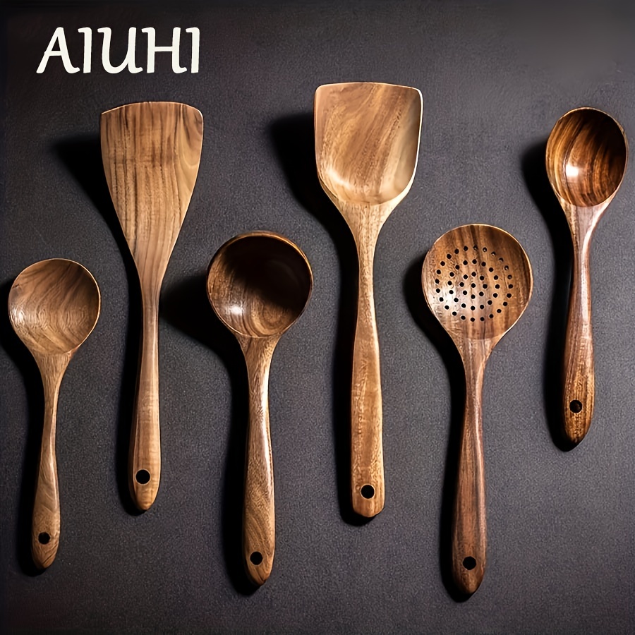 Wooden Spoons For Cooking Non-toxic Natural Teak Wooden Cooking Utensils Set  Bpa-free Wooden Kitchen Utensils Set Non-stick Wood Utensils Wooden Spoon  Sets Wood Spatula Wooden Serving Spoons - Temu