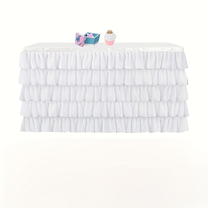 Gonna Da Tavolo In Chiffon Bianco 4,6m - Tovaglia Decorativa Per Matrimoni E Feste