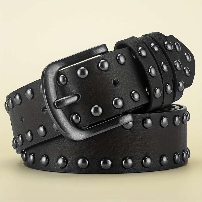 

1pc Men's Retro Vintage Alloy Needle Buckle Belt, Round Rivet Punk Hip Hop Rock Jeans Belt, A Belt That Can Be Worn By Both Men And Women, Available In 3 Colors, Ideal Choice For Gifts
