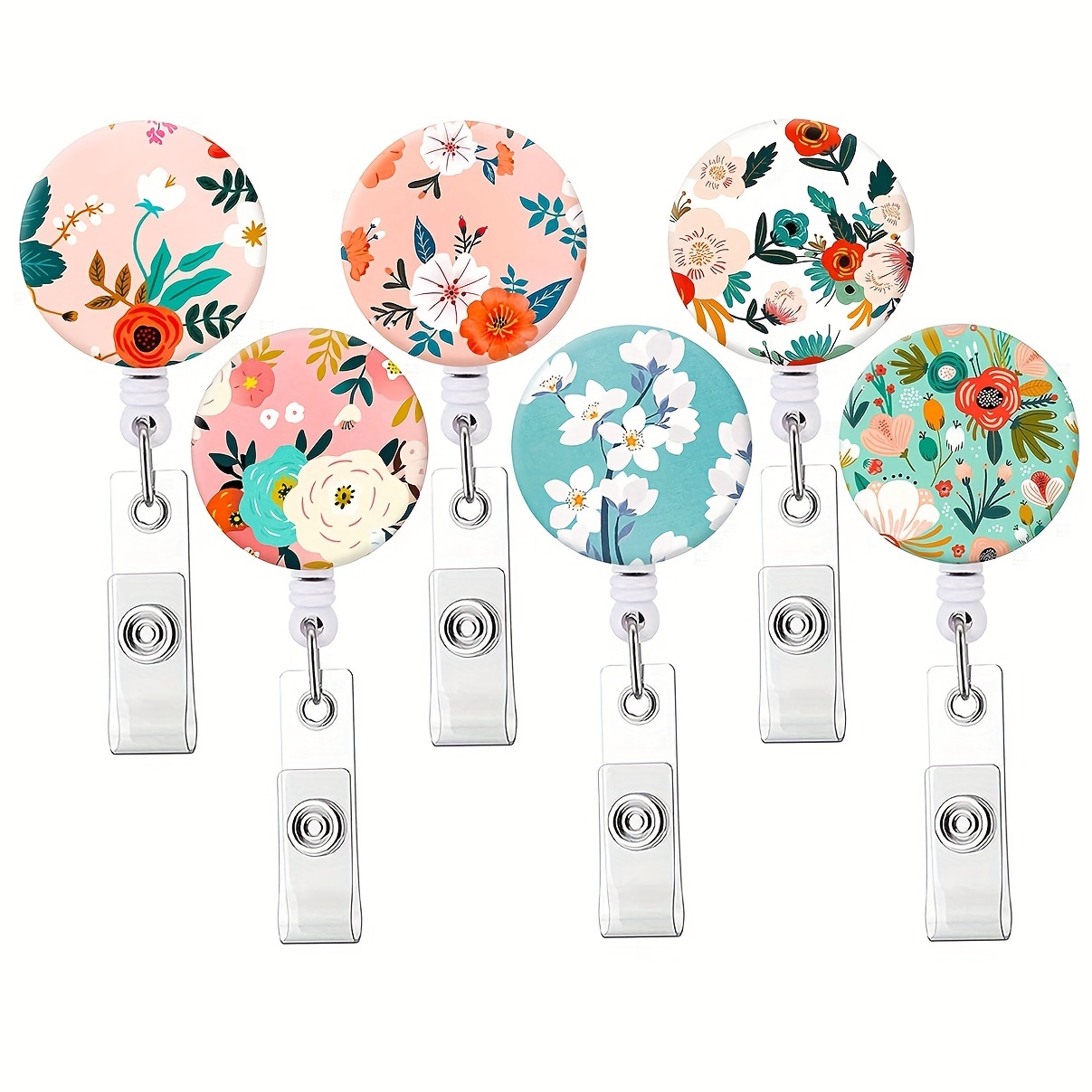 Retractable Badge Reel Clip, Badge Holder With Alligator Clip, Cute Badge  Clip On ID Name Card Holders For Nurse Doctor And Office (6Pack Flowers)