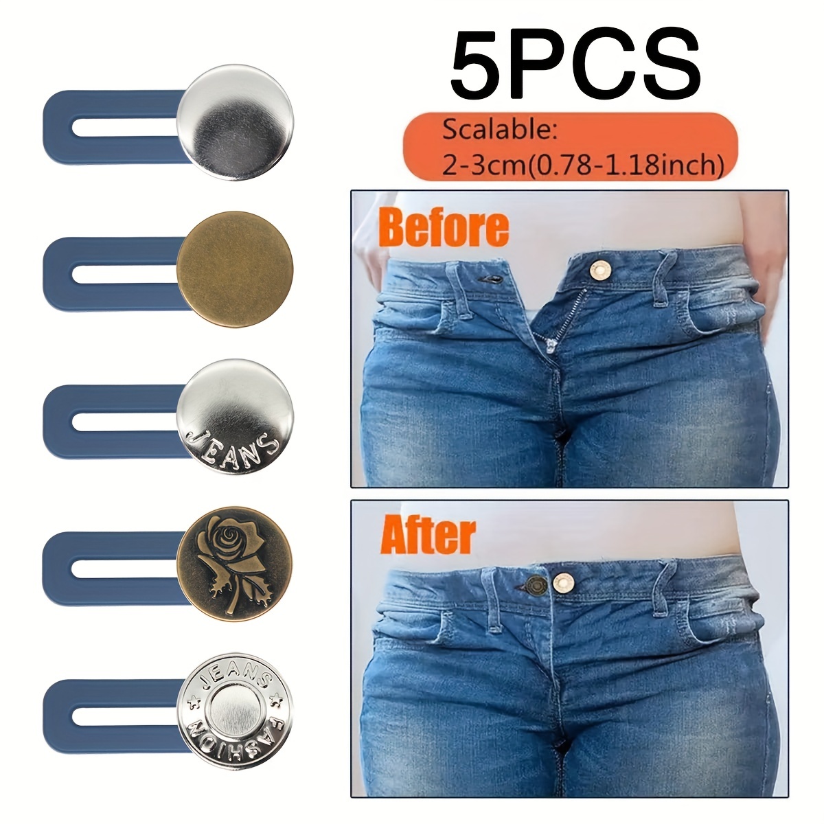2Pcs Detachable No Sew Instant Waist Adjust Button Pins For Jeans Jacket  Pants