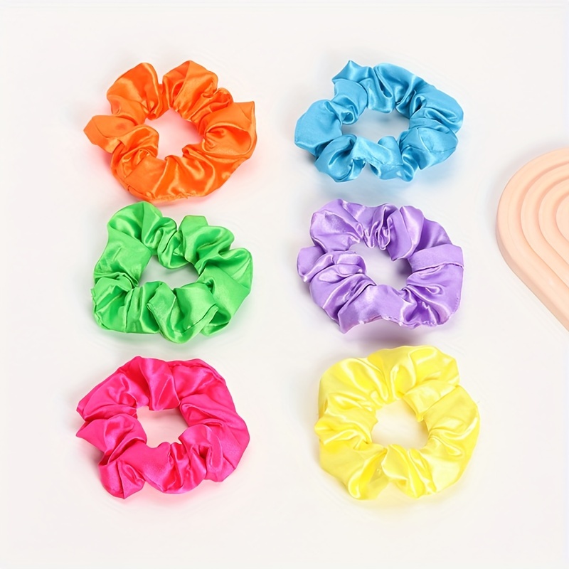 

6 Pcs Candy Color Scrunchies For Women Large Scrunchie Satin Silk Thick Elastic Hair Ties Jumbo Hair Scrunchies