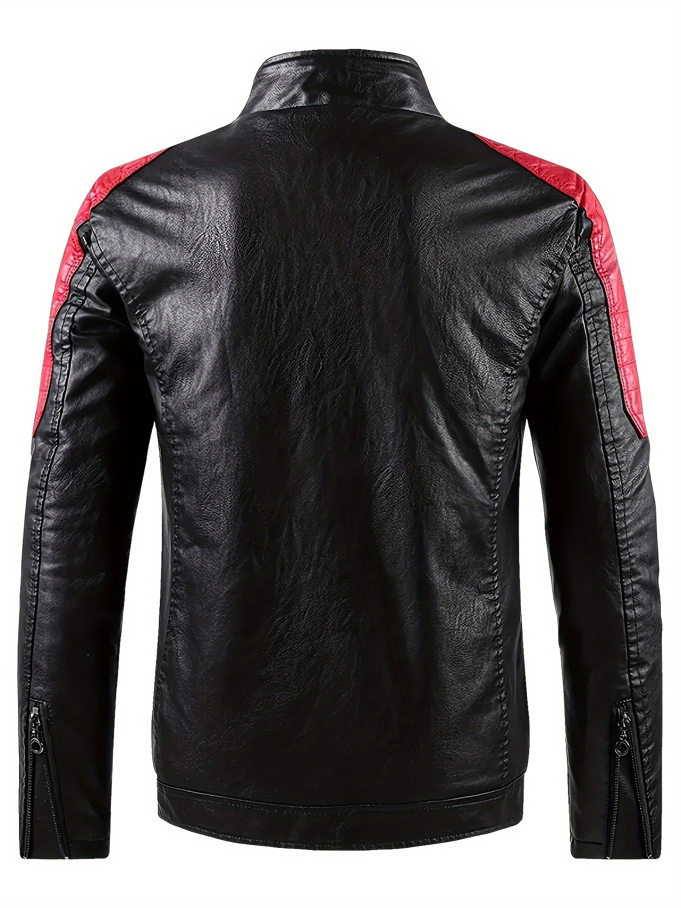 mens color block pu leather jacket casual stand collar zip up motorcycle jacket for outdoor riding 1