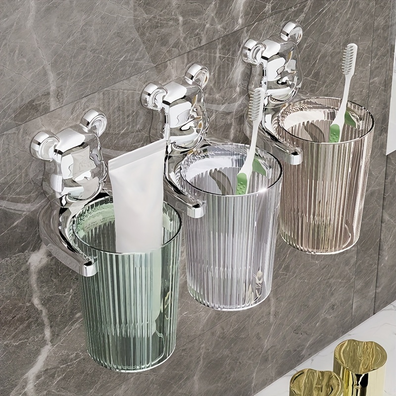 Dispensador de enjuague bucal de 21 onzas para baño, paquete de 2  recipientes de plástico transparente montado en la pared con 2 vasos de  vidrio