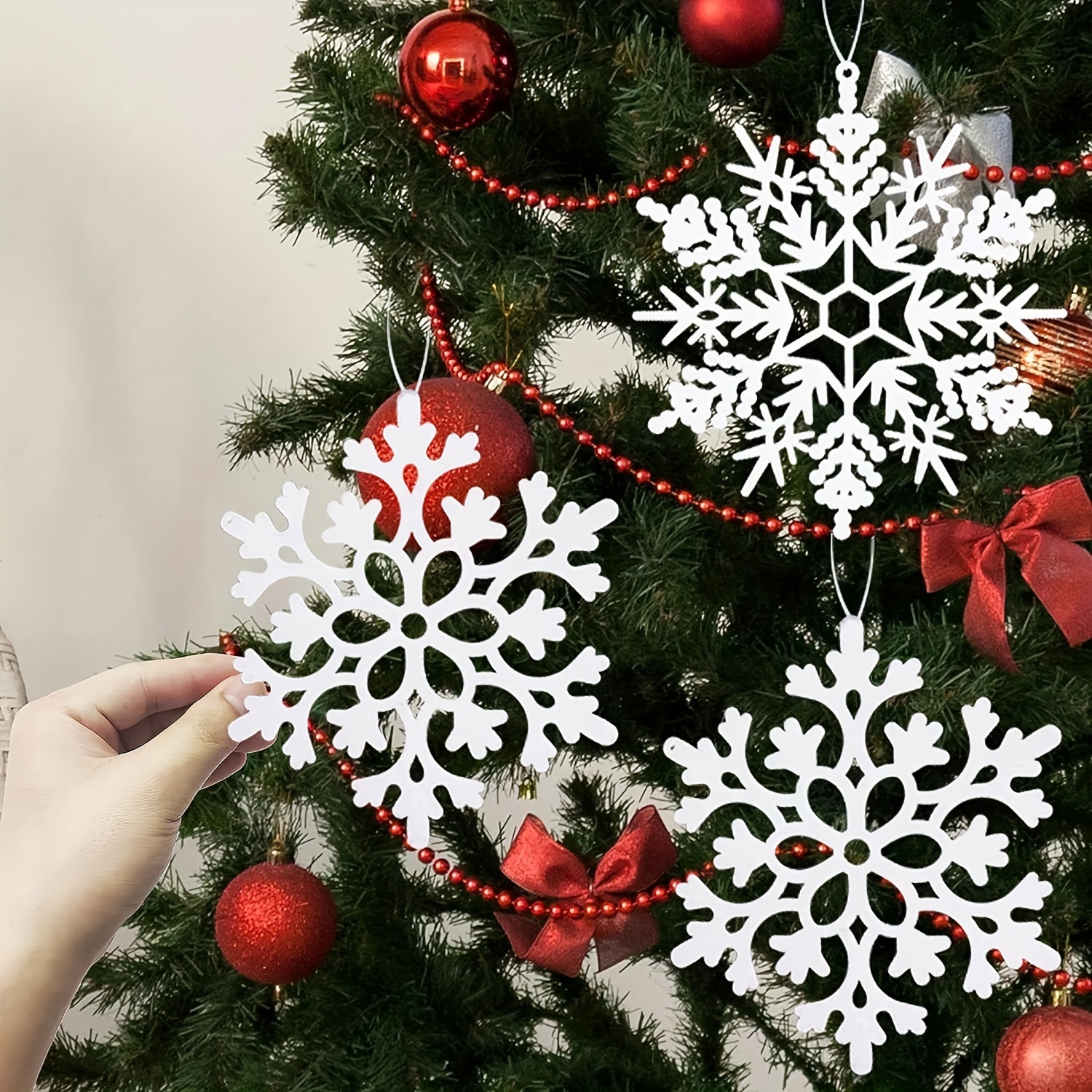 30pcs Plastic White Snowflakes Ornaments Christmas Decorations Artificial  Snow Hanging Snowflake Decor for Winter Wonderland