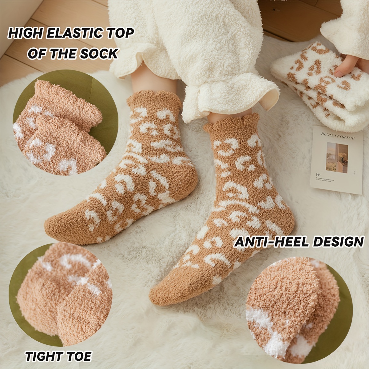 Women's Leopard Print Winter Fluffy Socks Cozy Thick Warm - Temu