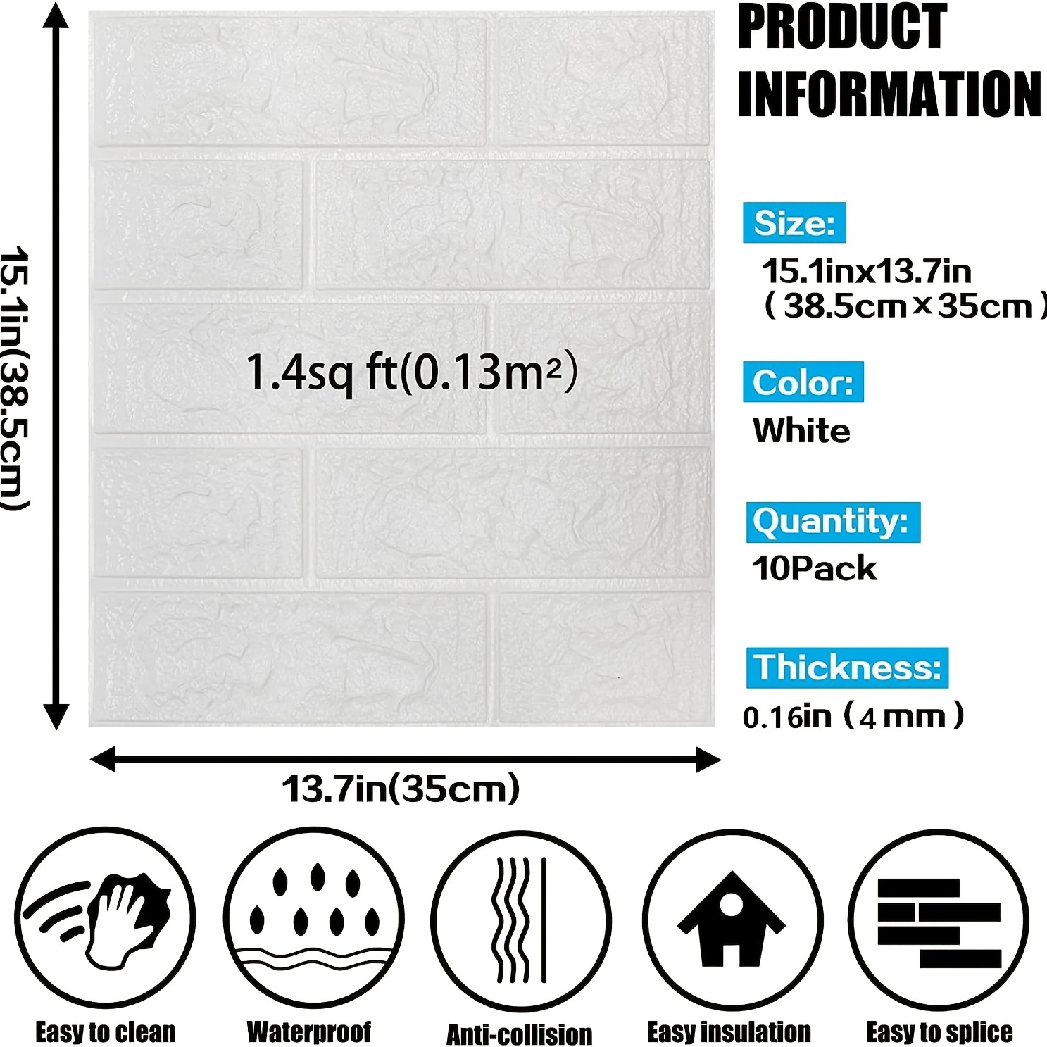 Papel Tapiz Autoadhesivo 3D, Pegatinas de Pared de Ladrillo impermeables de  70cm 