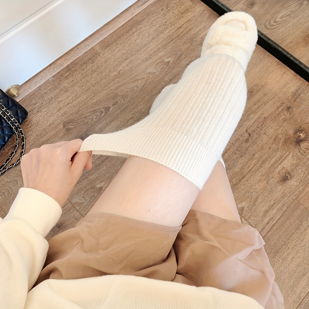 Women's Ribbed White Plus Size Thigh High Socks