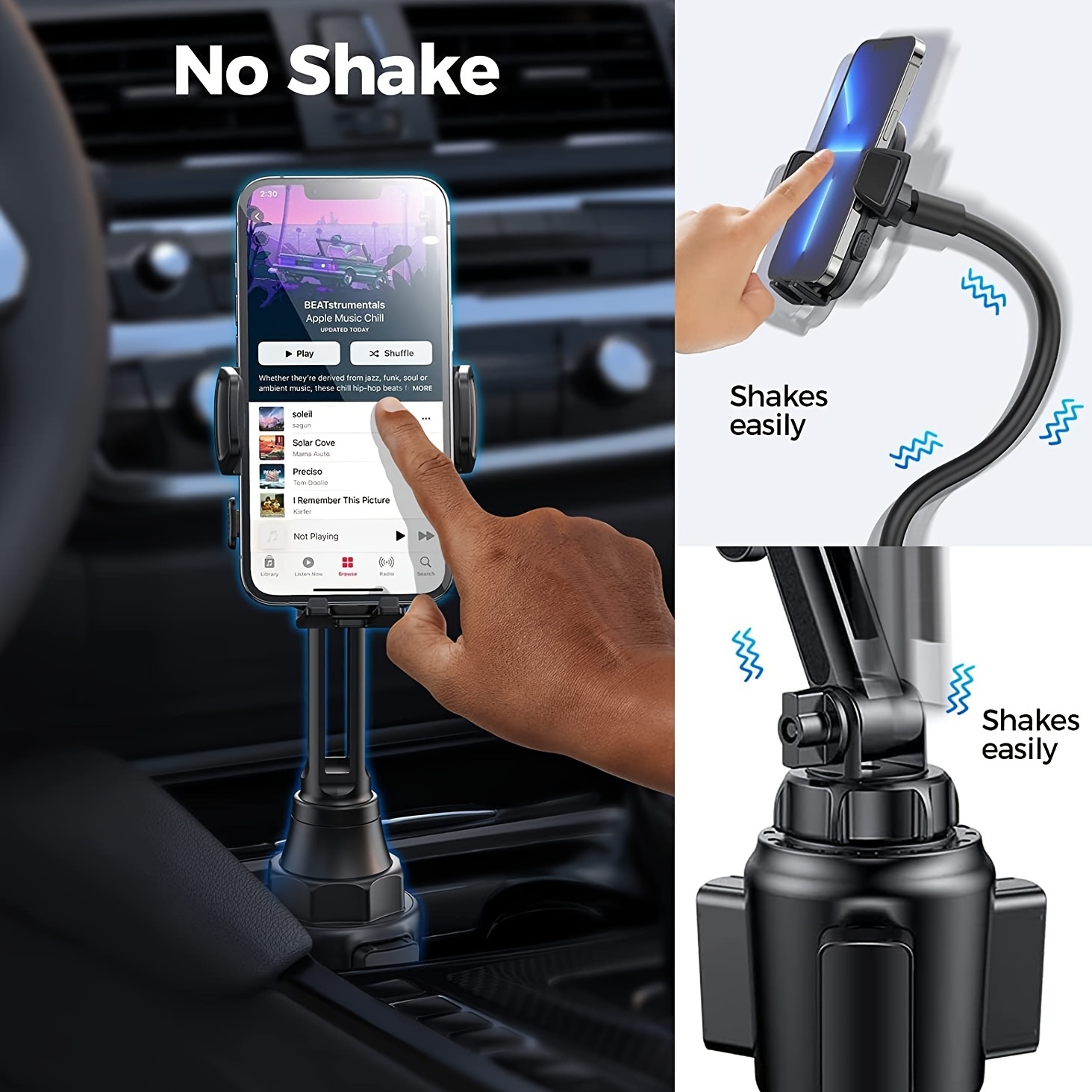 Fugetek Car Cup Holder Phone Mount Cradle, Universal Base, Hands-Free, - 2