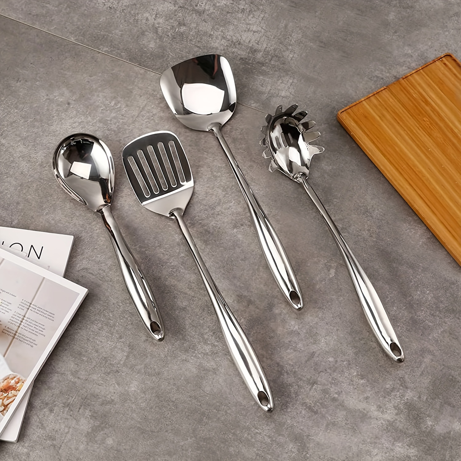 Stainless-Steel Kitchen Utensil Set - 10-piece premium Nonstick & Heat  Resistant Kitchen Gadgets, Turner, Spaghetti Server, Ladle, Serving Spoons