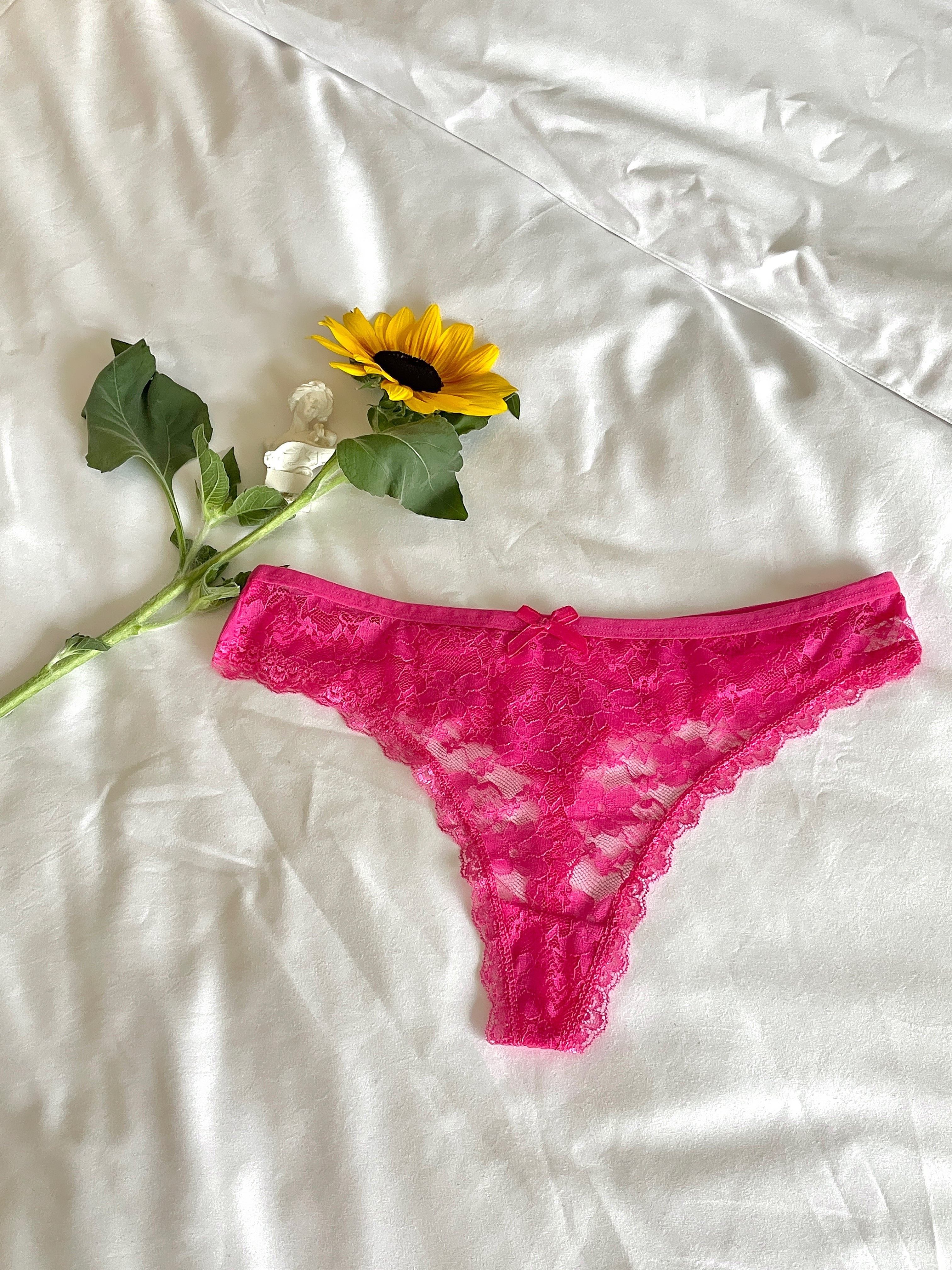 Hot Pink Floral Lace Thong, Lingerie