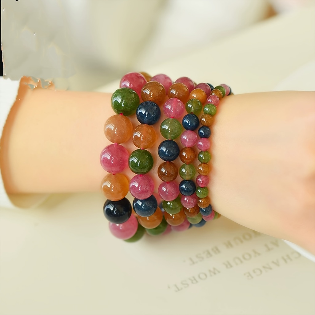 Cute Candy Color Tourmaline Chalcedony Beaded Bracelet - Temu