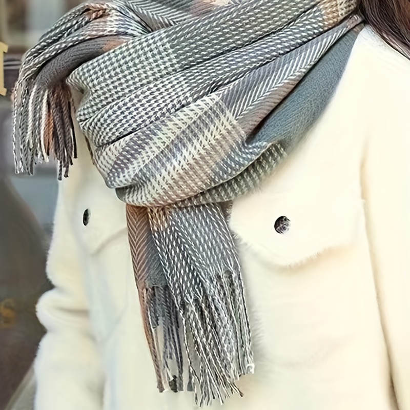 Cashmere Warm Scarf Plaid Print Tassel Shawl Windproof Head Wrap Scarves