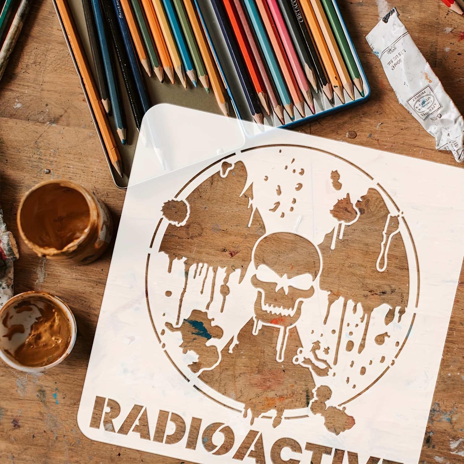 

1pc Radioactive Stencil For Painting 11.8x11.8inch Radiation Hazard Warning Stencil Radioactive Sign Stencil Reusable Stencils Of A Radioactive Symbol For Painting On Wall Wood Furniture