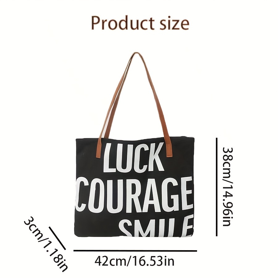 Canvas Tote Bags Letter Print Cotton Shoulder Handbag for School Travel  Shopping