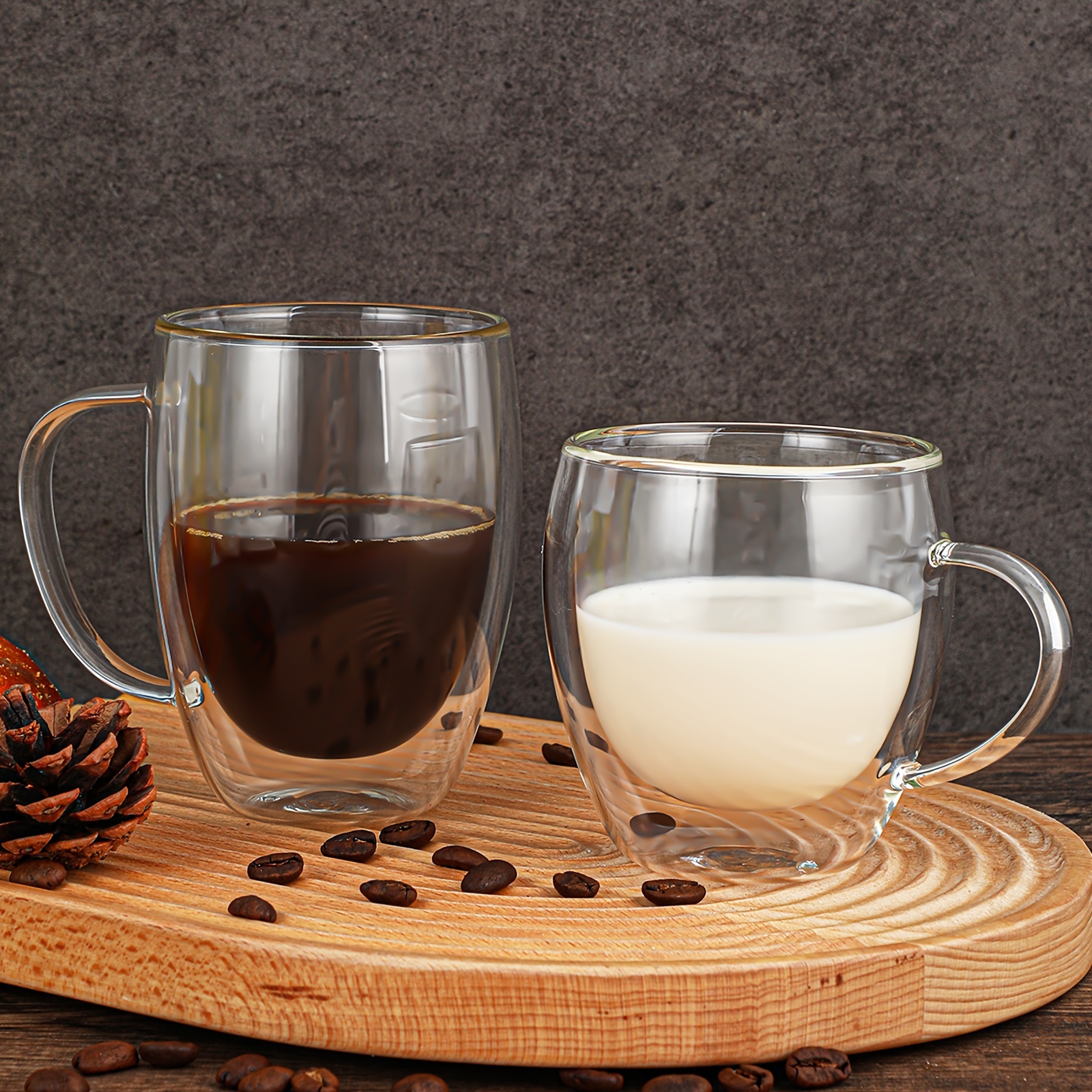 Double Wall Tumblers,High Borosilicate Glass Coffee Cup Double Cup Mug Milk Breakfast Cup Office Glass Water Cup Insulated Coffee Glass-350ml/11.8 oz