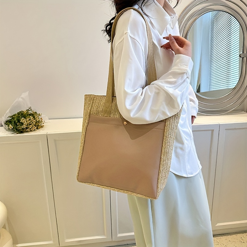 New Fashion Portable Bucket Bag, Casual Woven Handbag