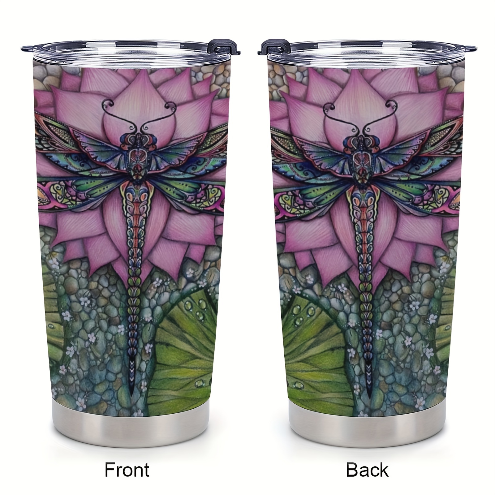 

1pc 20oz Dragonfly Gifts, Mom, Wife, Daughter, Friend, Lotus Flower And Dragonfly Cup, Double Wall Vacuum Cup Insulated Travel Coffee Mug With Lid