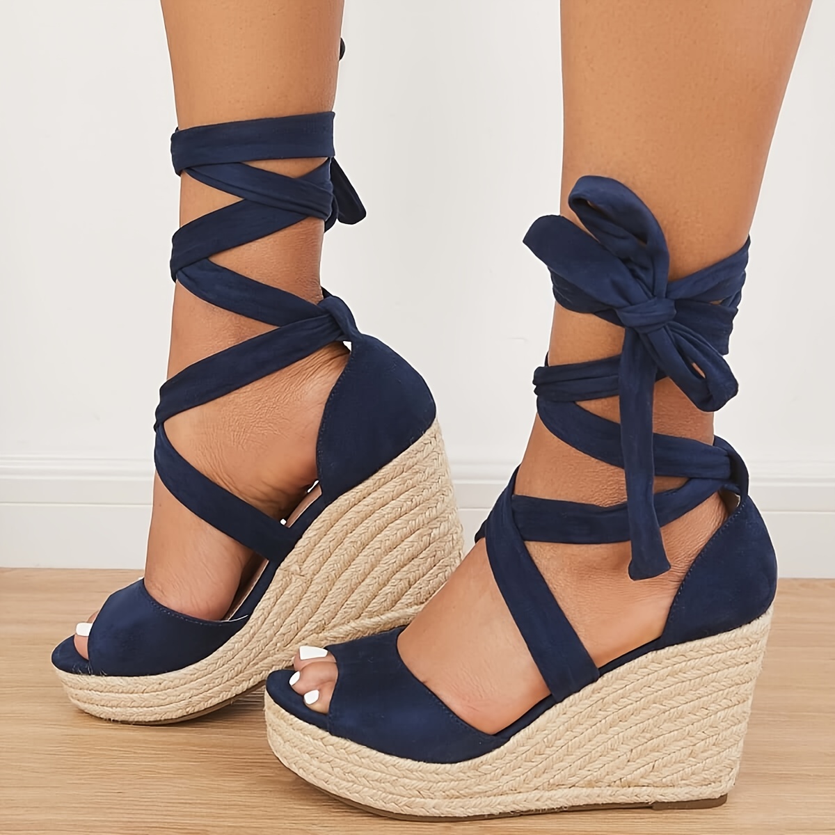 Women's Lace-up Wedge Sandals Peep Toe Platform Espadrilles
