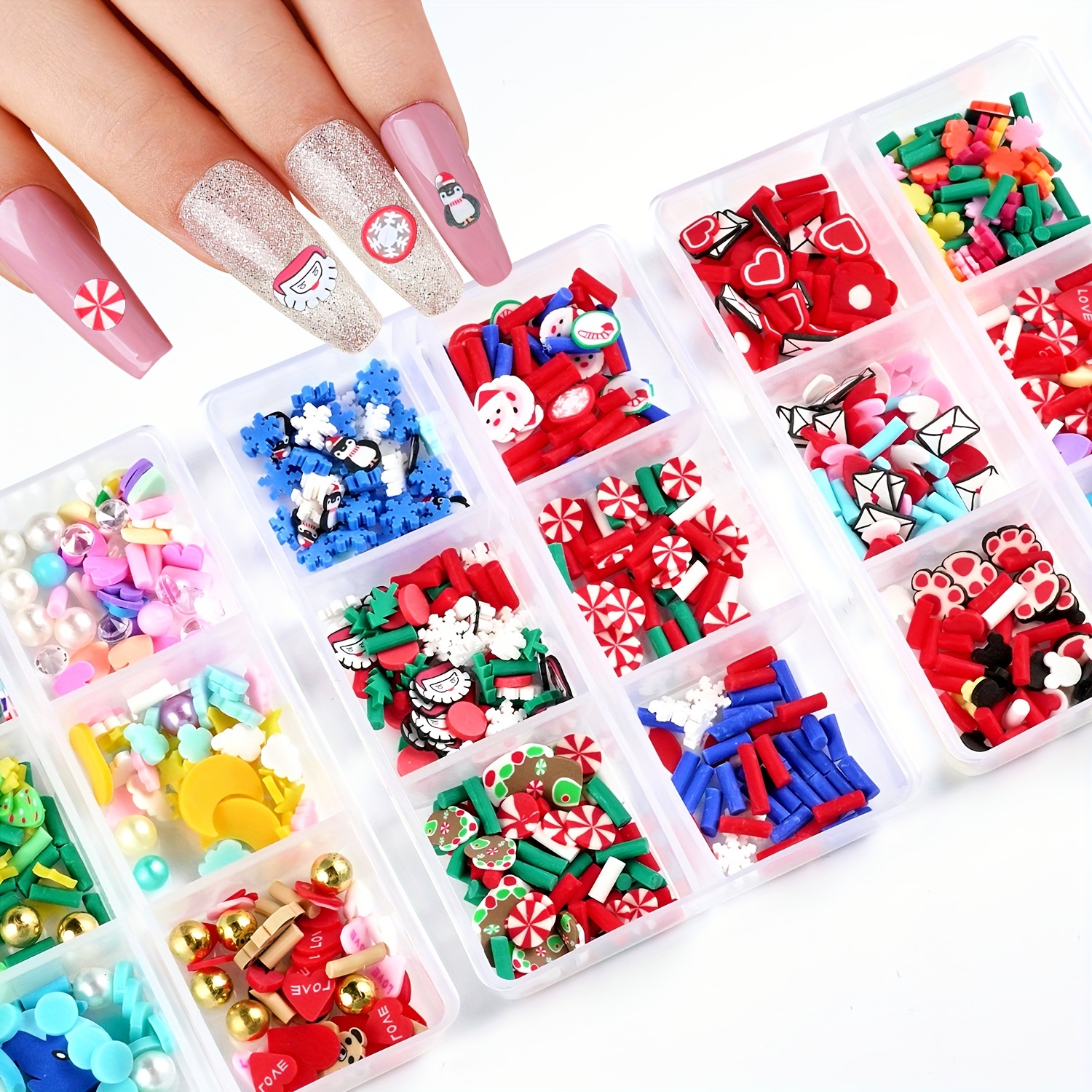 JNANEEI 3D Nail Art Rhinestone Nail Gems Santa Reindeer Snowman Nail Art  Decorations Metal Nail Art Studs Christmas Nail Jewelry 