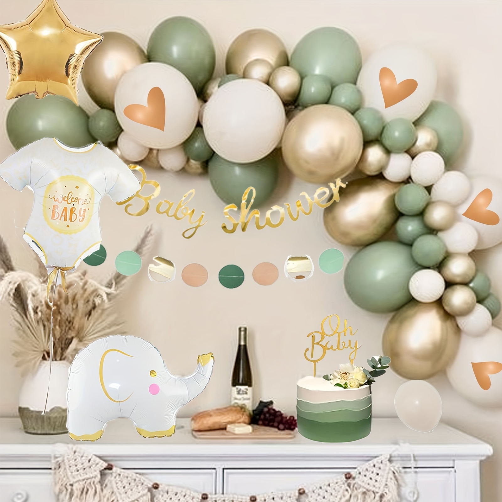 Balloon Arch Kit - Green White & Gold Oh Baby – Konfetti Parties