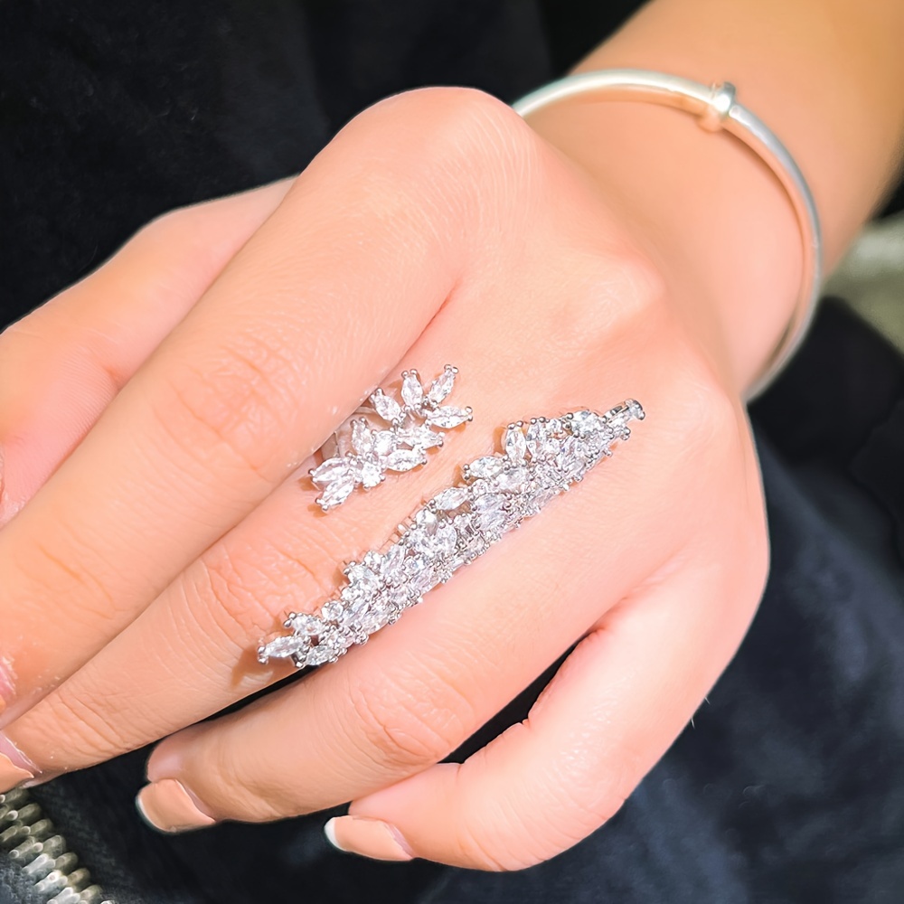 Women's Adjustable Sparkly Chunky Zirconia Pave Setting Ring