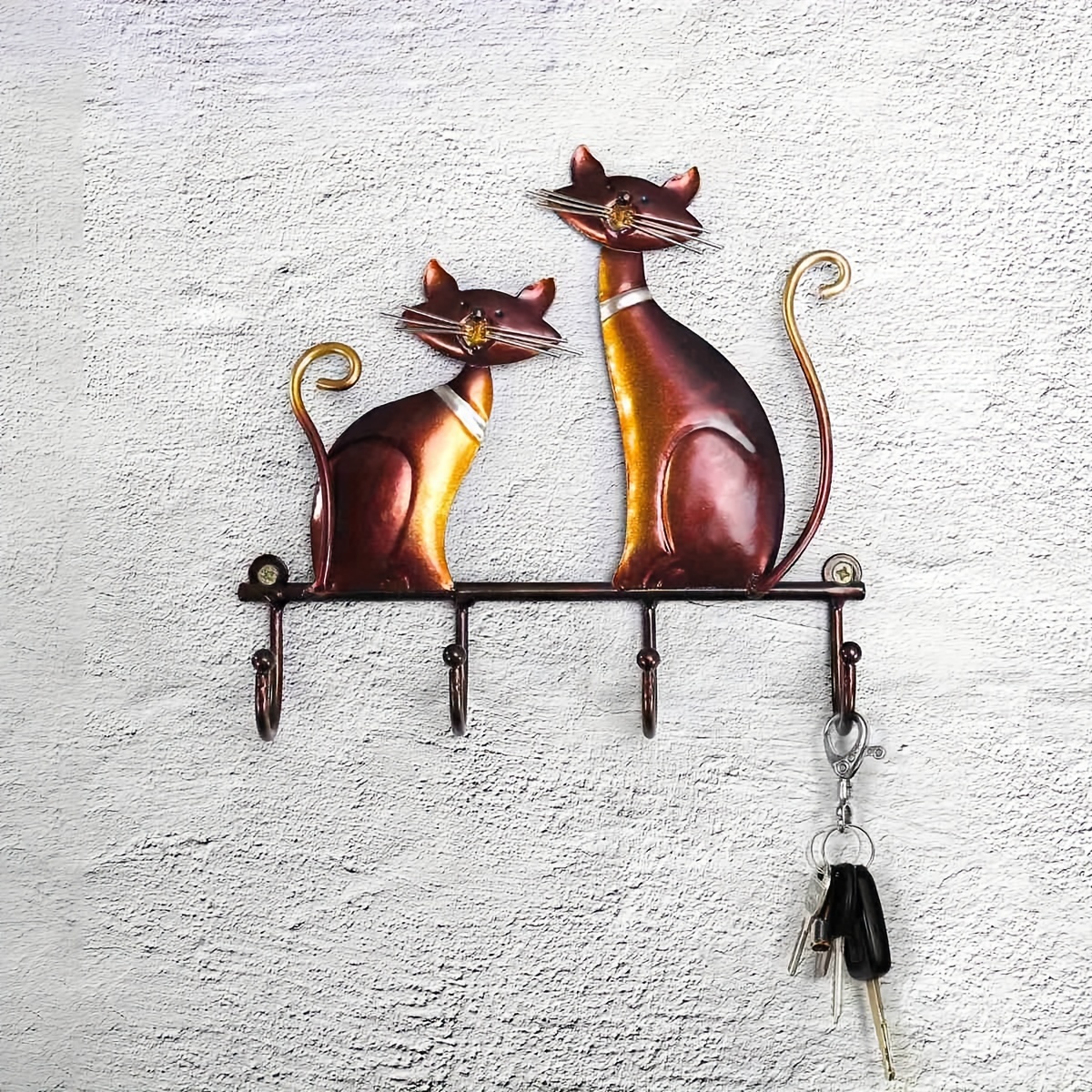 Wall Cat Key Storage Hook Rack 4 Hooks Iron Art Painting - Temu